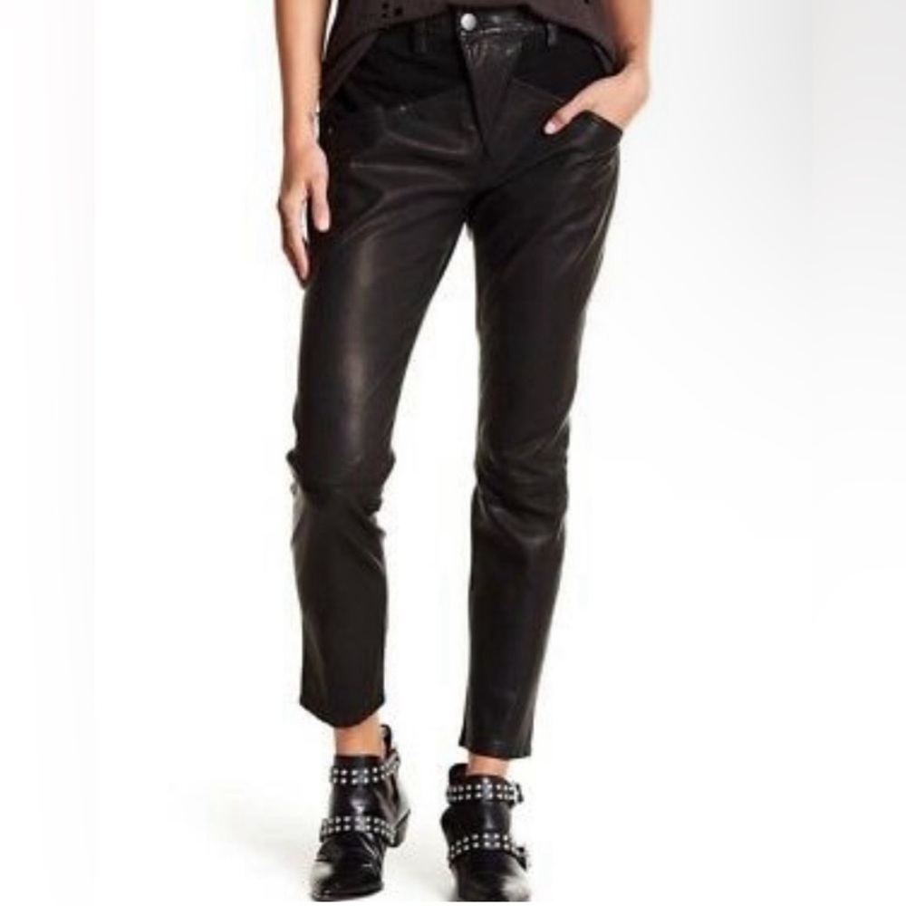 CURRENT ELLIOTT Utility Slouchy Genuine Leather Pants - Black - Size 27 NWT $998